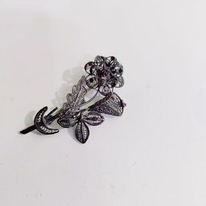Vintage Sterling Silver Filigree Flower Stem Pin Brooch 2"